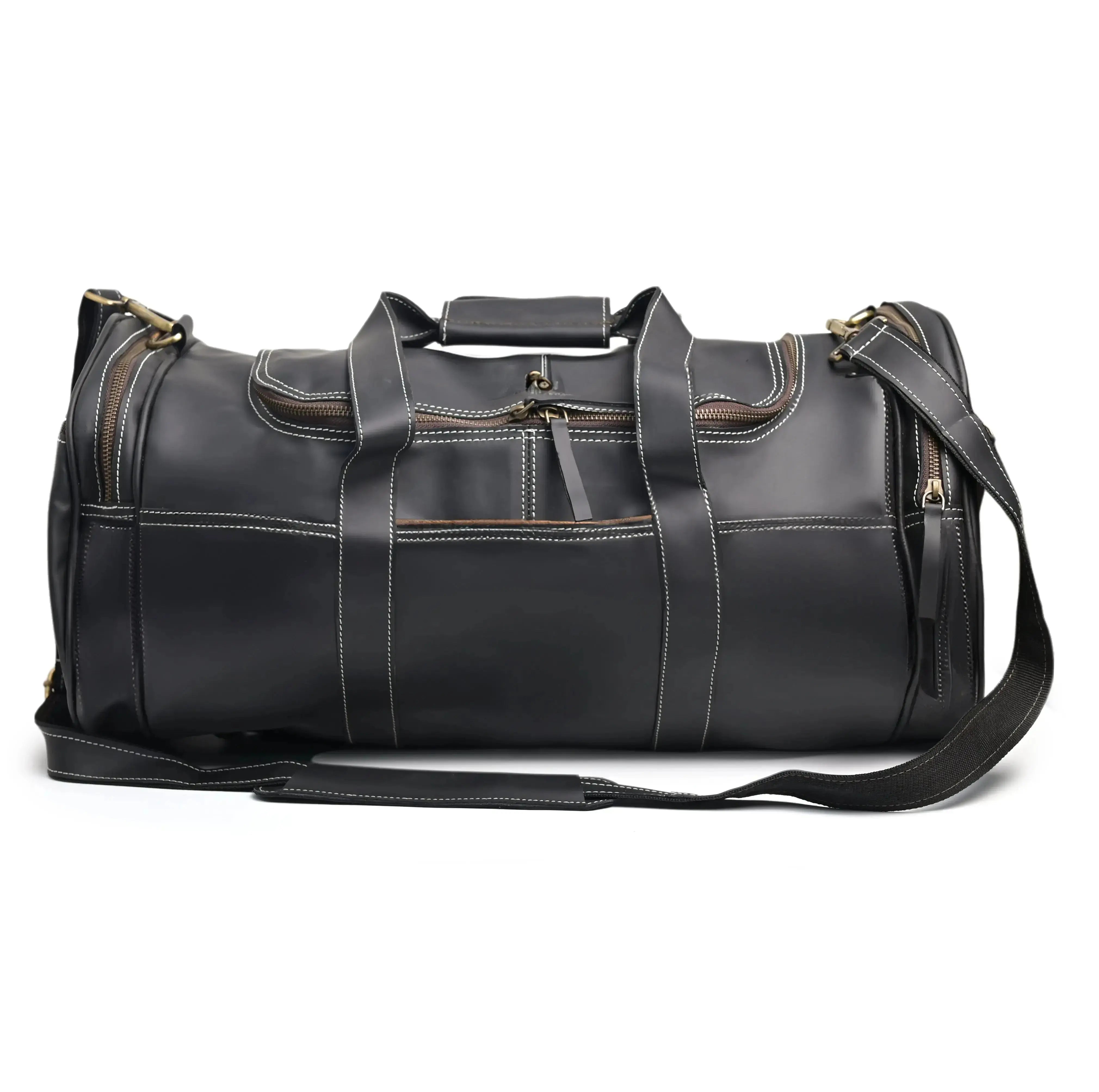 Genuine Leather Black Duffle Bag - abitoamerica